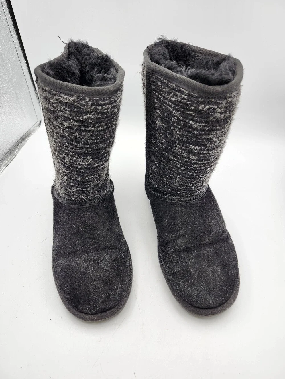 Minnetonka Black Faux Suede & Knit Fur-Lined Winter Boots